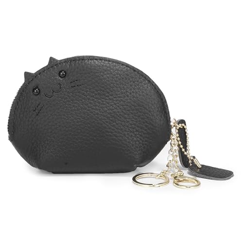 Einfache süße Katzen-Geldbörse, Leder-Geldbörsen, tragbare Münzbörse, weiches Leder-Wechselgeldbeutel, anwendbar für Geburtstag, Urlaub, Geschenke, Jahrestag (Color : Black) von EGLOW