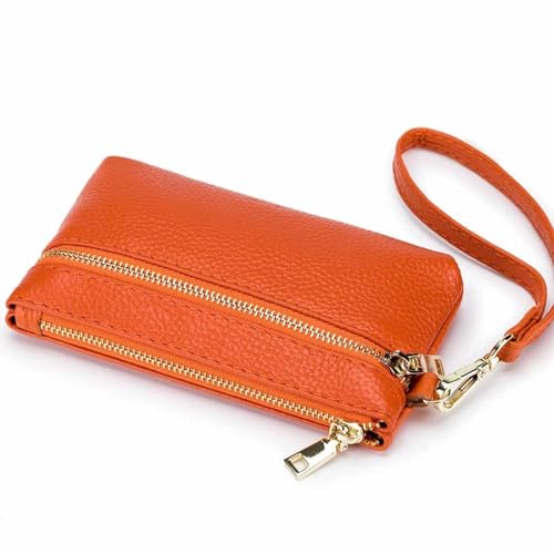 Einfache weibliche Lange Clutch-Kartentasche, Aufbewahrungstasche, Mini-Damen, kreativ, klein, ultradünn, erste Schicht, Rindsleder-Geldbörse, Münzgeldbörse mit Handgelenkschlaufe (Color : Orange) von EGLOW