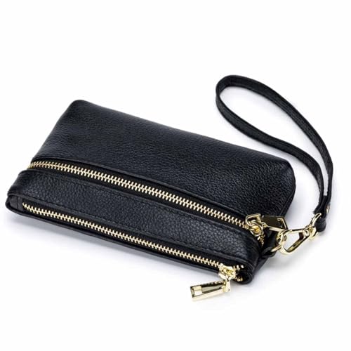 Einfache weibliche Lange Clutch-Kartentasche, Aufbewahrungstasche, Mini-Damen, kreativ, klein, ultradünn, erste Schicht, Rindsleder-Geldbörse, Münzgeldbörse mit Handgelenkschlaufe (Color : Black) von EGLOW