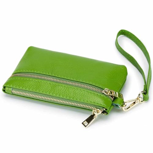 Einfache weibliche Lange Clutch-Kartentasche, Aufbewahrungstasche, Mini-Damen, kreativ, klein, ultradünn, erste Schicht, Rindsleder-Geldbörse, Münzgeldbörse mit Handgelenkschlaufe (Color : Green) von EGLOW