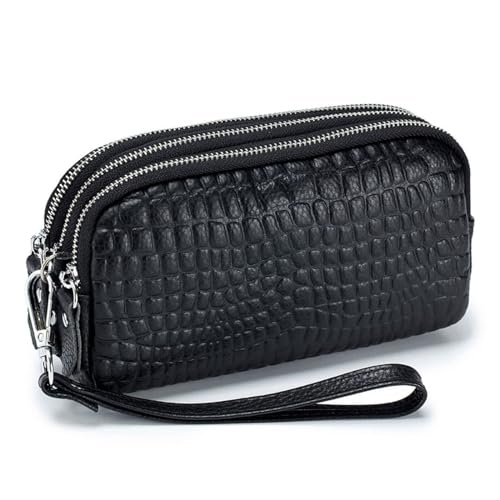 Geldbörse für den täglichen Gebrauch, Mini-Geldbörse, Leder-Clutch für Damen, kleine Handgelenk-Handtasche, Geldbeutel, modisch, einfach, für den Alltag (Color : Black) von EGLOW