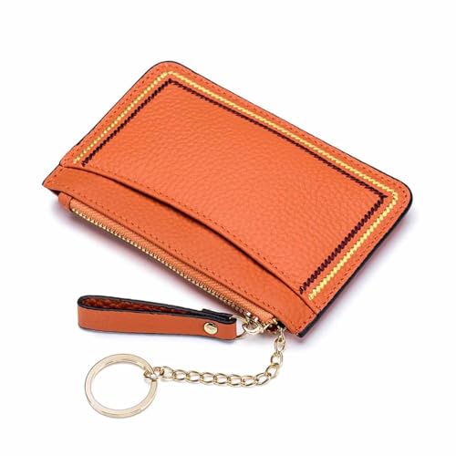 Leder-Münzbeutel, Geldbörse für Damen, Damen-Mini-Geldbörse, modisches Leder-Münzen-Geldbörse, Mini-Geldbörse mit Schlüsselanhänger, alltägliches Tragen, einfache Mode (Color : Orange) von EGLOW