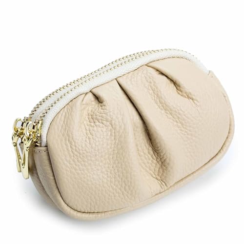 Mehrschichtige, einfache Geldbörse, weiches Echtleder, doppellagiger Reißverschluss, multifunktional, praktisch, faltbar, Damen-Kartenhalter, Clutch, Schlüsseletui (Color : White) von EGLOW