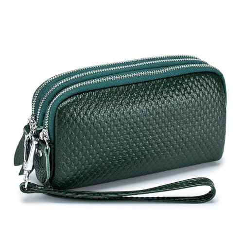 Melonensamen-Muster, Damen-Geldbörse mit DREI Reißverschlüssen, Münzfach, erste Schicht, Handytasche aus Rindsleder für Frauen, große Kapazität, Lange Clutch-Geldbörse (Color : Green) von EGLOW