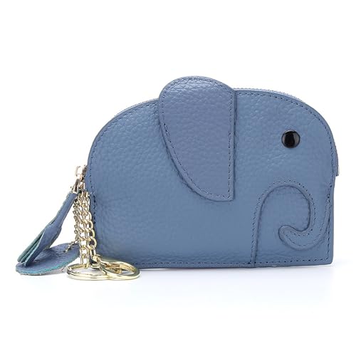 Mini-Geldbörse für Damen, Cartoon-Elefant-Kartenhalter, Münzfach aus echtem Leder, Damen-Geldbörse mit Schlüsselring-Organizer, EIN Geschenk für Mutter und Ehefrau (Color : Blue) von EGLOW