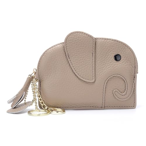 EGLOW Mini-Geldbörse für Damen, Cartoon-Elefant-Kartenhalter, Münzfach aus echtem Leder, Damen-Geldbörse mit Schlüsselring-Organizer, EIN Geschenk für Mutter und Ehefrau (Color : Gray), EGLOW von EGLOW