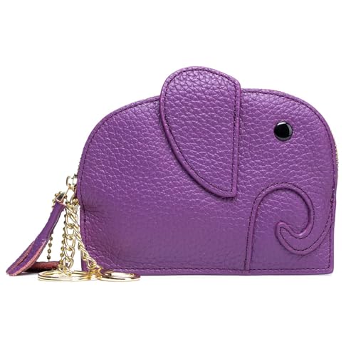 EGLOW Mini-Geldbörse für Damen, Cartoon-Elefant-Kartenhalter, Münzfach aus echtem Leder, Damen-Geldbörse mit Schlüsselring-Organizer, EIN Geschenk für Mutter und Ehefrau (Color : Purple), EGLOW von EGLOW