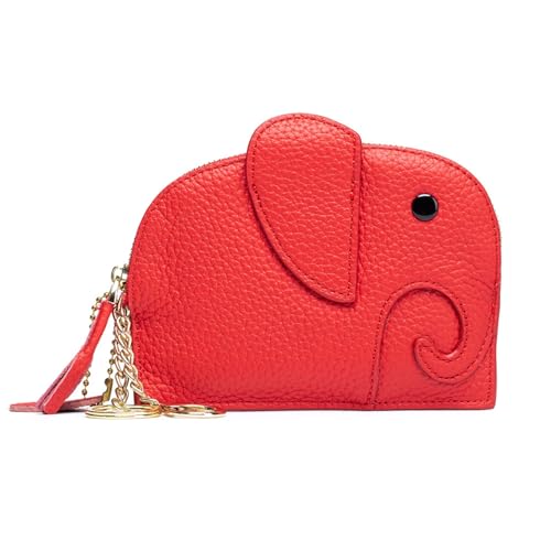 Mini-Geldbörse für Damen, Cartoon-Elefant-Kartenhalter, Münzfach aus echtem Leder, Damen-Geldbörse mit Schlüsselring-Organizer, EIN Geschenk für Mutter und Ehefrau (Color : Red) von EGLOW