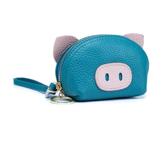 Mini-Wechseltasche für Damen, süßes Schweinchen-Geldbörse, alltägliches Tragen, Leder-Geldbörse, kleine Geldbörse mit Schlüsselring für Frauen und Mädchen, Muttertagsgeschenk (Color : Blue) von EGLOW