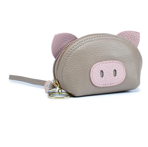 Mini-Wechseltasche für Damen, süßes Schweinchen-Geldbörse, alltägliches Tragen, Leder-Geldbörse, kleine Geldbörse mit Schlüsselring für Frauen und Mädchen, Muttertagsgeschenk (Color : Gray) von EGLOW