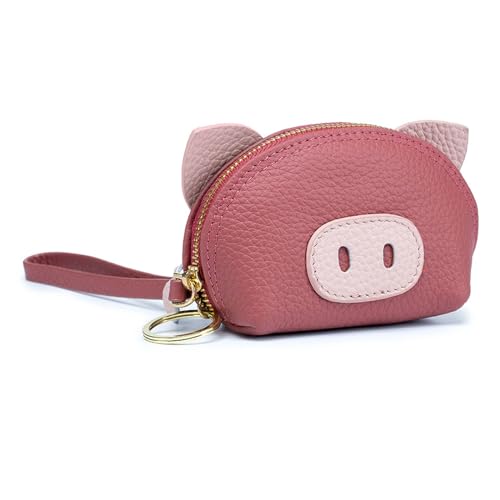 Mini-Wechseltasche für Damen, süßes Schweinchen-Geldbörse, alltägliches Tragen, Leder-Geldbörse, kleine Geldbörse mit Schlüsselring für Frauen und Mädchen, Muttertagsgeschenk (Color : Red) von EGLOW