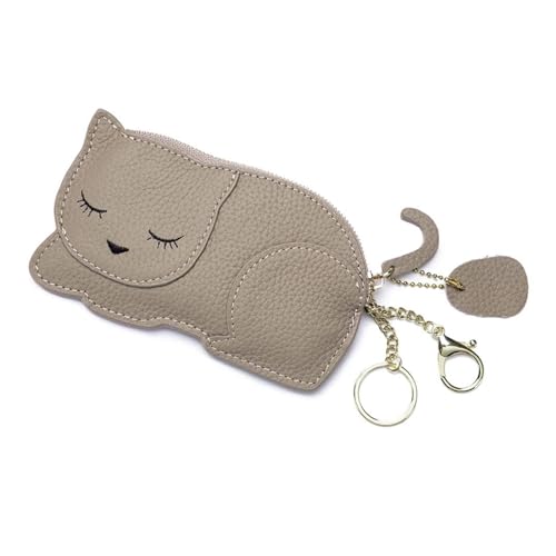 Niedliche Cartoon-Katzen-Geldbörse, Mini-Tier-Cartoon-Wechseltasche mit Schlüsselanhänger, niedliche Leder-Geldbörse, Schlüsseltasche für Damen und Kinder (Color : Gray) von EGLOW