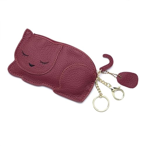 Niedliche Cartoon-Katzen-Geldbörse, Mini-Tier-Cartoon-Wechseltasche mit Schlüsselanhänger, niedliche Leder-Geldbörse, Schlüsseltasche für Damen und Kinder (Color : Red) von EGLOW