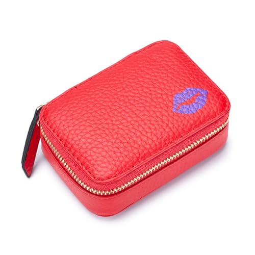 Tragbare Make-up-Tasche, Lippenstift-Organizer-Tasche mit Leder-Kosmetiktasche, Kartenhalter für Damen, Tasche für Münzen, Wechsel-Kosmetiktasche, anwendbar auf Lippenstift-Headset-Münzen (Color : Re von EGLOW