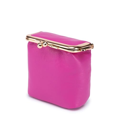 Tragbare Mini-Geldbörsen mit Kiss-Lock-Münzbrieftasche, Leder-Münzbeutel für Damen, Exquisite Mini-Geldbörse für Reisen, Arbeit, Lippenstift (Color : Rose Red) von EGLOW