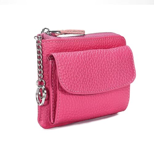 Wunderschöne Damen-Zero-Geldbörse, tragbare Geldbörsen, Leder, Mini-Schlüsselanhänger, Reißverschluss-Stil, Münzgeldbörse, Wristlet-Geldbörsen, Mädchen-Geldbörse, kleine Tasche (Color : Pink) von EGLOW