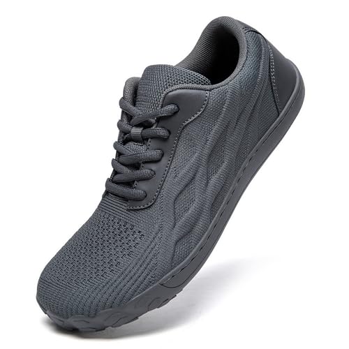 EGMPDA Barfußschuhe Herren Laufschuhe Schuhe Breite Füße Traillaufschuhe Bequeme Leicht Walkingschuhe Fitnessschuhe Barefoot Shoes Men Dunkelgrau 46 EU von EGMPDA