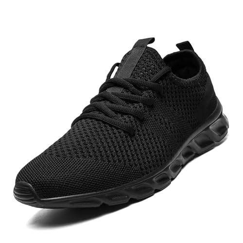 EGMPDA Herren Sneaker Schwarz 45 EU - Sportschuhe, Laufschuhe, Turnschuhe mit atmungsaktivem Mesh-Obermaterial und elastischer Sohle von EGMPDA