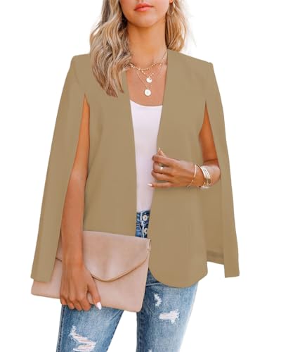 Damen Cape Blazer Split Langarm Open Front Blazer Jacke Business Casual Anzug Tops Cardigan Mäntel, CAMEL, L von EGOCKAL