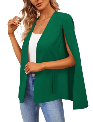 Damen Cape Blazer Split Langarm Open Front Blazer Jacke Business Casual Anzug Tops Cardigan Mäntel, Dunkelgrün, XL von EGOCKAL