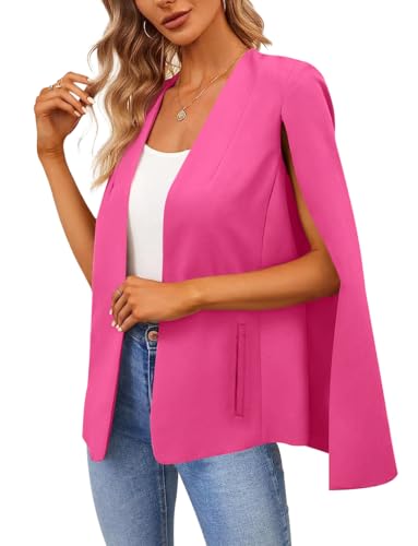Damen Cape Blazer Split Langarm Open Front Blazer Jacke Business Casual Anzug Tops Cardigan Mäntel, Knallpink (Hot Pink), L von EGOCKAL