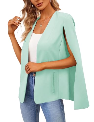 Damen Cape Blazer Split Langarm Open Front Blazer Jacke Business Casual Anzug Tops Cardigan Mäntel, Minze, Large von EGOCKAL