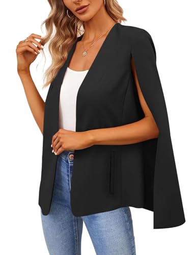 Damen Cape Blazer Split Langarm Open Front Blazer Jacke Business Casual Anzug Tops Cardigan Mäntel, Schwarz, L von EGOCKAL