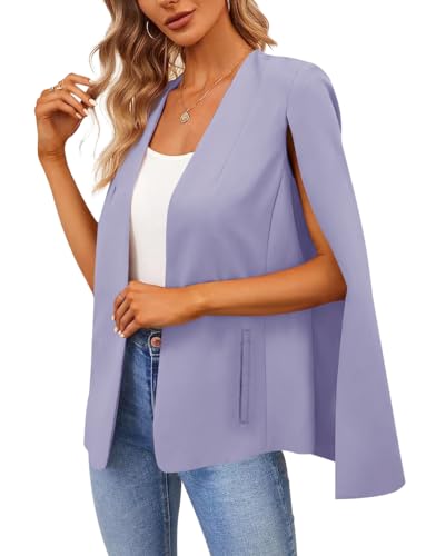 Damen Cape Blazer Split Langarm Open Front Blazer Jacke Business Casual Anzug Tops Cardigan Mäntel, Violett, XL von EGOCKAL