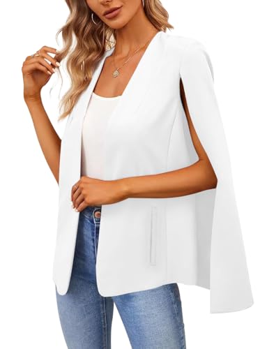 Damen Cape Blazer Split Langarm Open Front Blazer Jacke Business Casual Anzug Tops Cardigan Mäntel, Weiss/opulenter Garten, XL von EGOCKAL