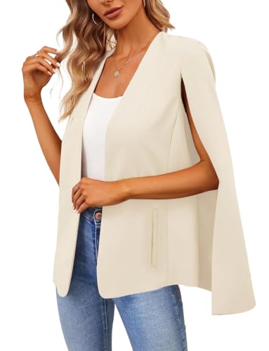 Damen Cape Blazer Split Langarm Open Front Blazer Jacke Business Casual Anzug Tops Cardigan Mäntel, aprikose, S von EGOCKAL