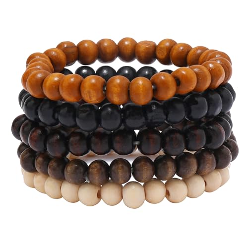 EGOINA Holzperlen Armband 8mm Multi-Layered Stretch Armband für Herren und Damen elastische 5pcs EGOINA Holzperlen Armband 8mm Multi-Layered Stretch Armband für Herren und Damen elastische 5pcs von EGOINA