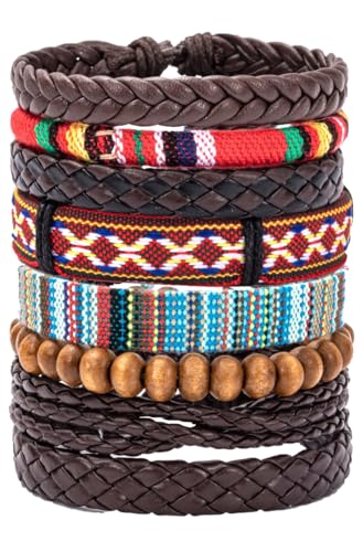 EGOINA Leder armband für Herren Damen Individualität Geflochtenes Armband Holzperlen Bohème-Armband von EGOINA