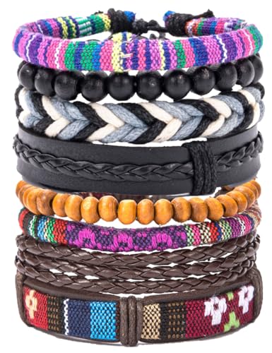 EGOINA Leder armband für Herren Damen Individualität Geflochtenes Armband Holzperlen Bohème-Armband von EGOINA