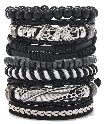 EGOINA Leder armband für Herren Damen Individualität Geflochtenes Armband Holzperlen Bohème-Armband von EGOINA