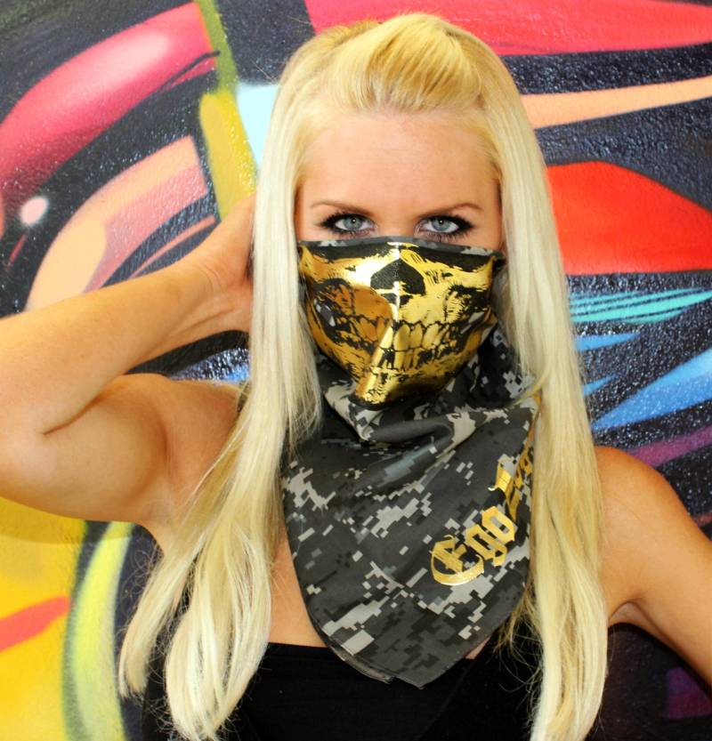 Urban Military Gedämpft Digital Camo Und Gold Skull Bandana Maske Grau Camouflage Miliz Digicamo Staub Schirm Halbes Gesicht Halstuch Wärmer von EGOLOGICS
