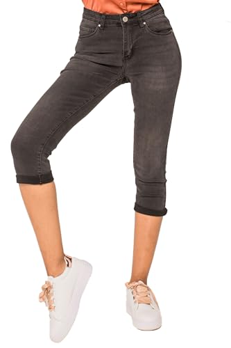EGOMAXX Damen Capri Jeans Shorts Stretch Skinny 3/4 Bermuda Kurze 5 Pocket Hose Weich Denim Casual, Farben:Grau, Größe:48 von EGOMAXX