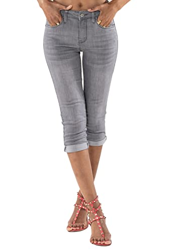 EGOMAXX Damen Capri Jeans Shorts Stretch Skinny 3/4 Bermuda Kurze 5 Pocket Hose Weich Denim Casual, Farben:Hellgrau, Größe:42 von EGOMAXX