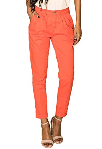 EGOMAXX Damen Chino Stoffhose High Waist Carotte Stretch Cropped weites Bein, Farben:Orange, Größe:34 von EGOMAXX