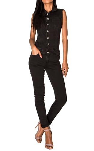 EGOMAXX Damen Jeans Anzug Overall Jumpsuit Hosenanzug Einteiler, Farben:Schwarz, Größe:44 von EGOMAXX