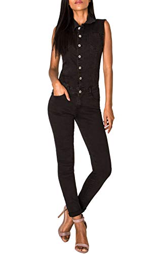 EGOMAXX Damen Jeans Overall Jumpsuit Ärmellos Hosenanzug Einteiler, Farben:Schwarz, Größe:44 von EGOMAXX