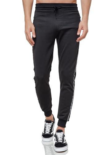 EGOMAXX Herren Basic Jogger Trainingshose Gummibund Reflektor Jogginghose Reißverschluss Tasche, Farben:Schwarz, Größe Hosen:XXL von EGOMAXX