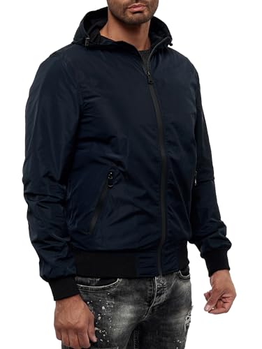 EGOMAXX Herren Basic Übergangsjacke College Blouson mit Kapuze Regen Bomber Jacke, Farben:Navy, Größe Jacken:M von EGOMAXX