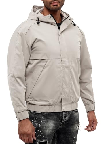EGOMAXX Herren Basic Übergangsjacke College Blouson mit Kapuze Regen Jacke, Farben:Grau, Größe Jacken:L von EGOMAXX