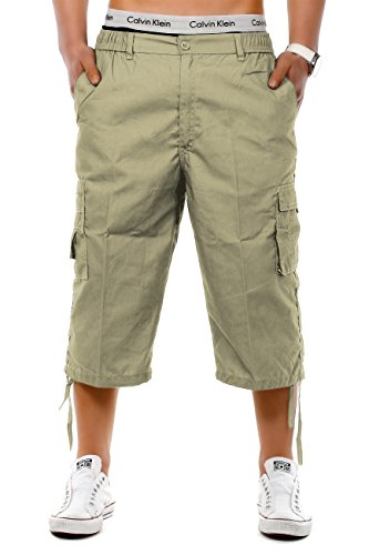 EGOMAXX Herren Cargo Shorts 3/4 Bermuda Freizeit Hose Capri mit verschließbaren Seiten Taschen, Farben:Beige, Größe:M von EGOMAXX