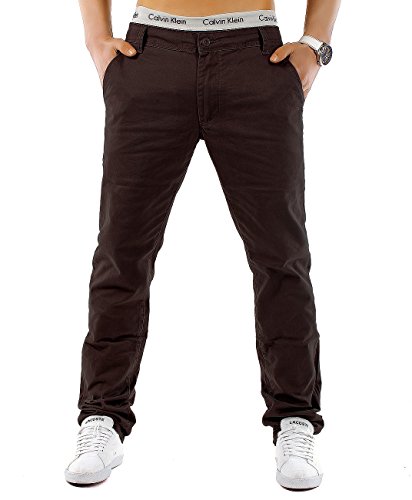 EGOMAXX Herren Chino Hose Regular Fit MC Trendstr Elegante Basic Stoff Jeans, Farben:Dunkelbraun, Größe Hosen:W28 von EGOMAXX