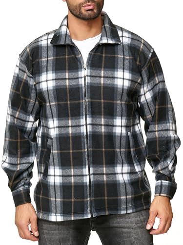 EGOMAXX Herren Fleece Hemd Holzfäller Jacke Karo Blouson Leichte Arbeitsjacke Kariert, Farben:Schwarz, Größe Jacken:M von EGOMAXX