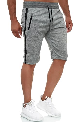 EGOMAXX Herren Jogging Shorts Bermuda Aktiv Sweat Pants Zip Taschen Sporthose, Farben:Grau, Größe Hosen:XL von EGOMAXX