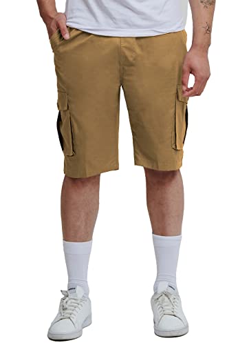 EGOMAXX Herren Kurze Cargo Shorts Hose Capri Bermuda Trekking Pants Freizeit Trousers mit Tunnelzug Schnürung, Farben:Hellbraun, Größe Hosen:XL von EGOMAXX