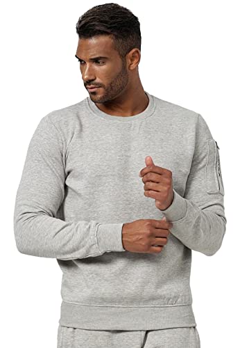 EGOMAXX Herren Sweatshirt Pullover ohne Kapuze Warmer Basic Rundhals Sweater Camo Jumper mit Armtasche, Farben:Grau, Größe Pullover:4XL von EGOMAXX