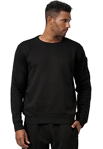 EGOMAXX Herren Sweatshirt Pullover ohne Kapuze Warmer Basic Rundhals Sweater Camo Jumper mit Armtasche, Farben:Schwarz, Größe Pullover:S von EGOMAXX